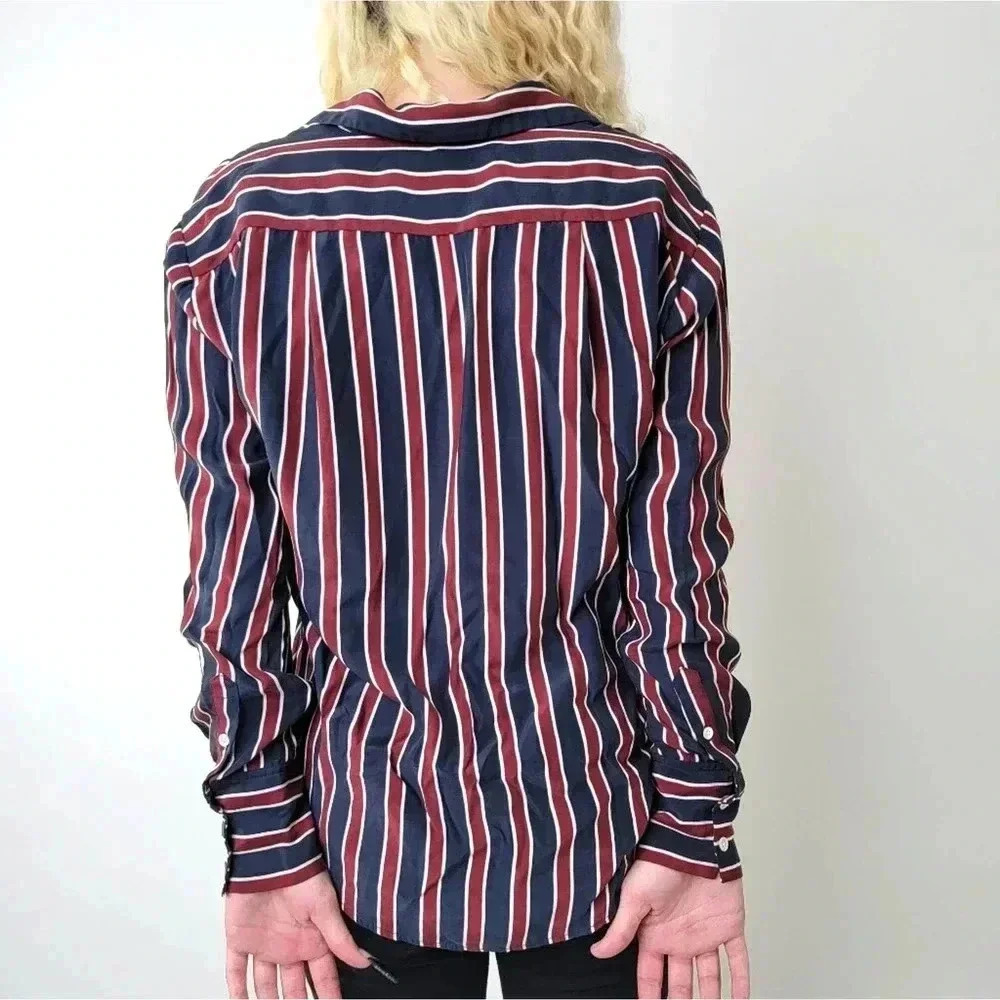Frame Silk Striped Button Down Long Sleeve Shirt -  S - Picture 3 of 8